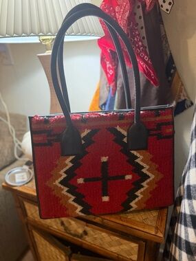 Juan Antonio Wool Native Blanket Tote Bag with Black Handles & Wallet